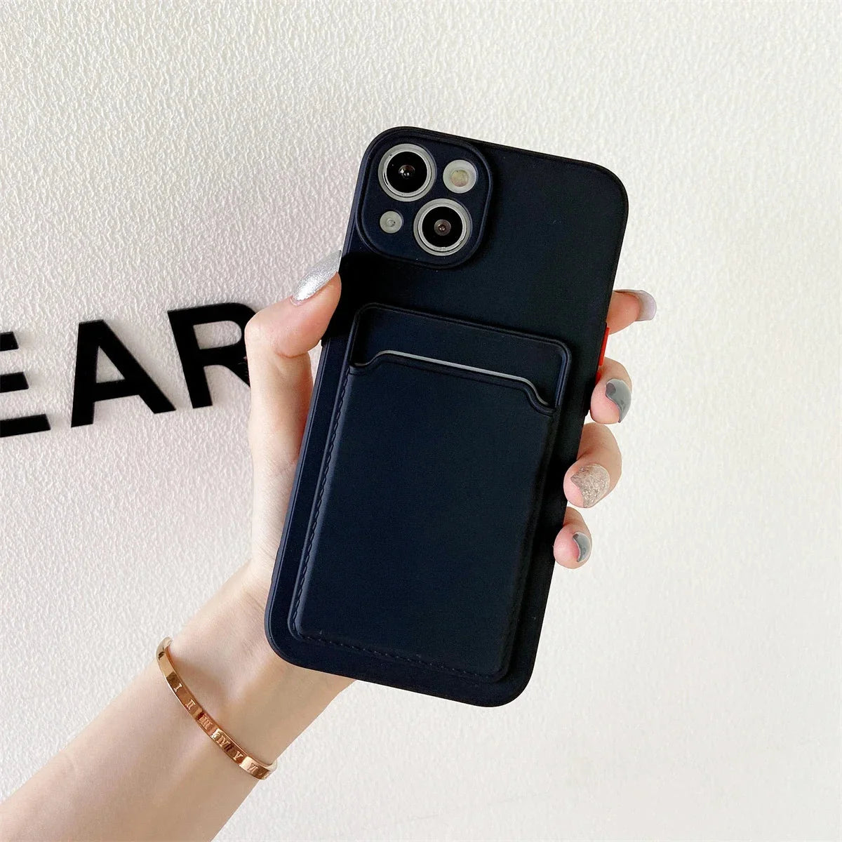 Silicone iPhone Case with Card Holder, Contrasting Buttons, Integrated Camera Protection, Stylish | Sansoti