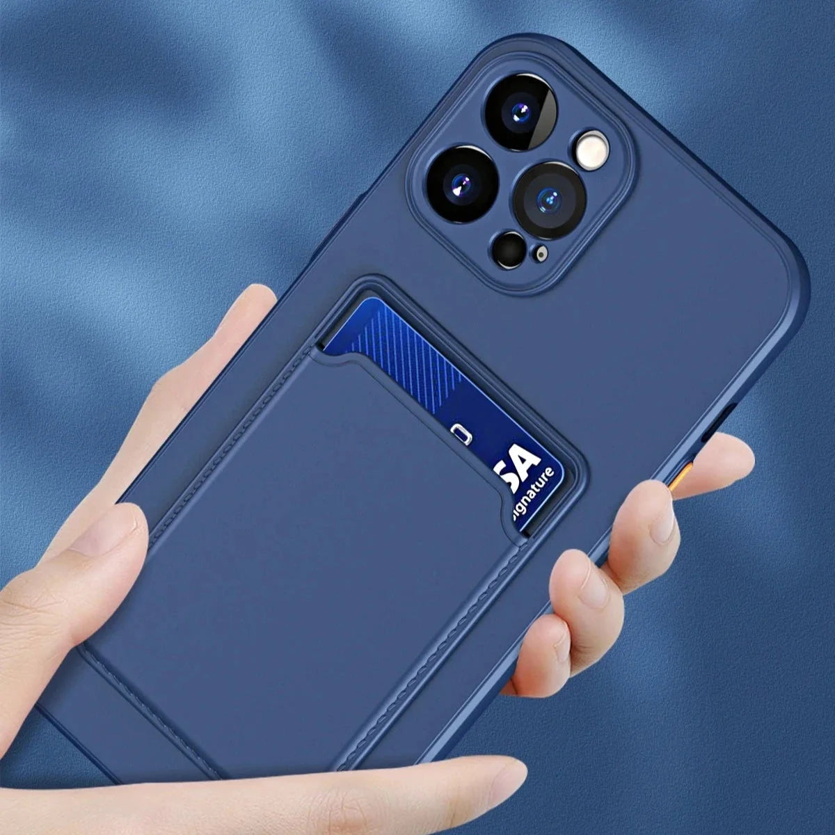 Silikonhülle für iPhone mit Kartenfach, kontrastierenden Tasten und integriertem Kameraschutz, stilvoll | Sansoti