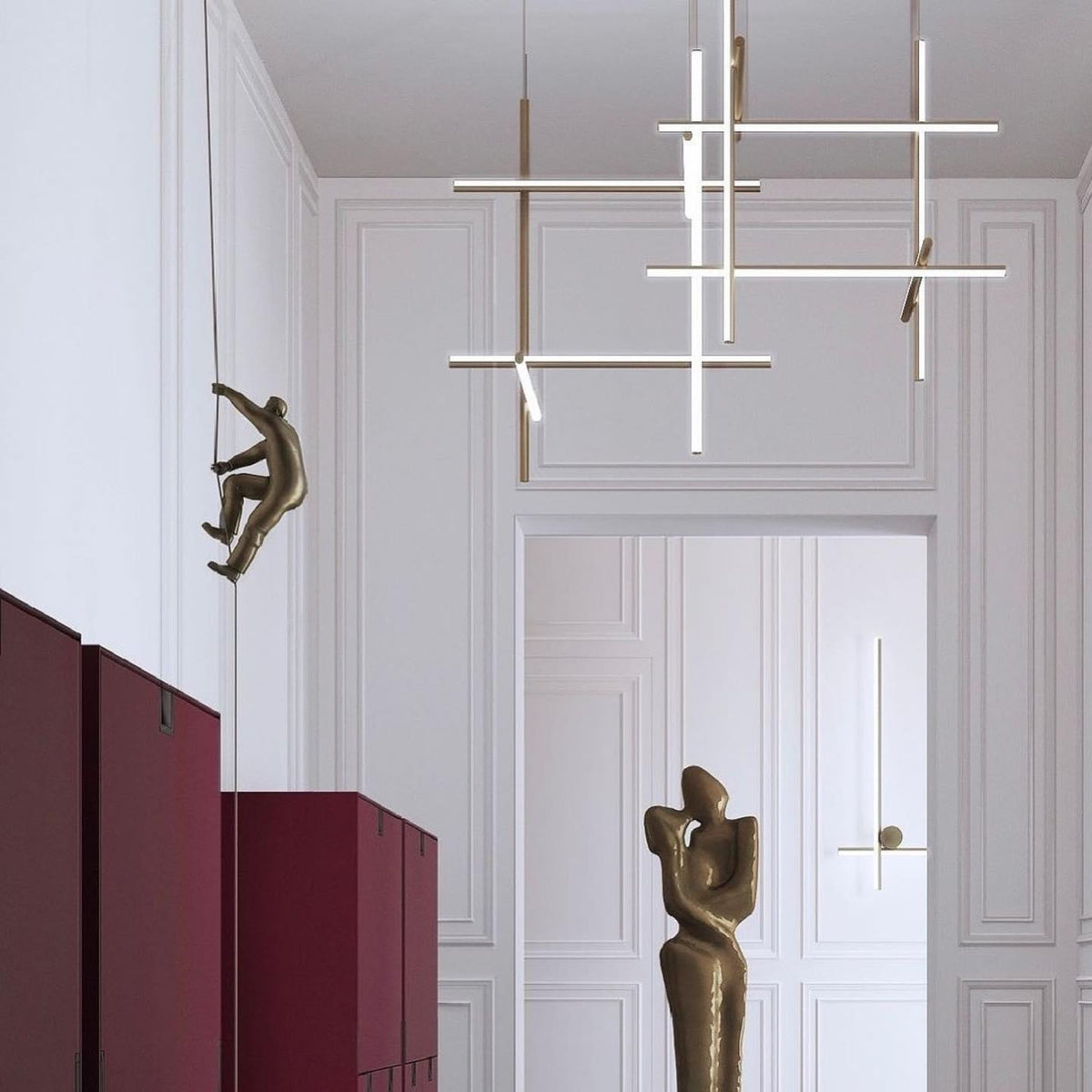 Lustre Gridline LED aluminium or noir salon salle à manger 3000K 4000K 6000K luminaire modulaire linéaire plafonnier | Sansoti
