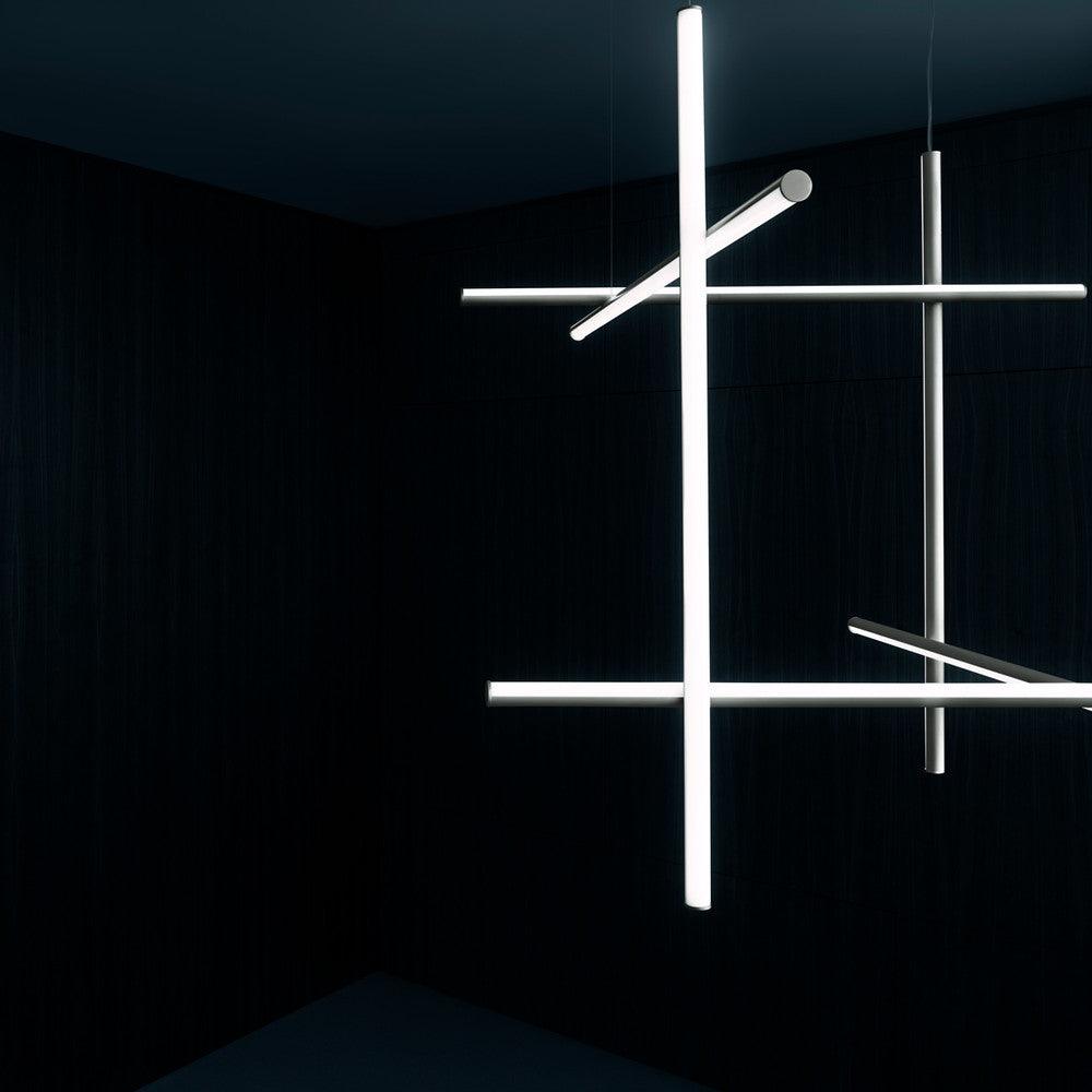 Lustre Gridline LED aluminium or noir salon salle à manger 3000K 4000K 6000K luminaire modulaire linéaire plafonnier | Sansoti