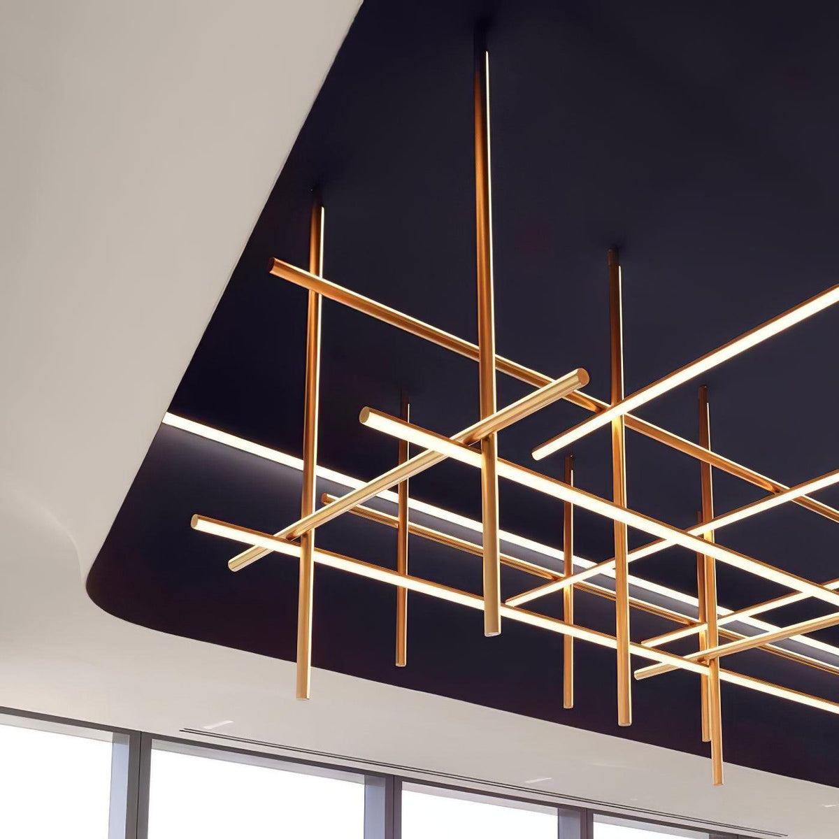 Lustre Gridline LED aluminium or noir salon salle à manger 3000K 4000K 6000K luminaire modulaire linéaire plafonnier | Sansoti