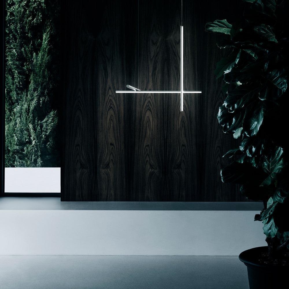 Lustre Gridline LED aluminium or noir salon salle à manger 3000K 4000K 6000K luminaire modulaire linéaire plafonnier | Sansoti