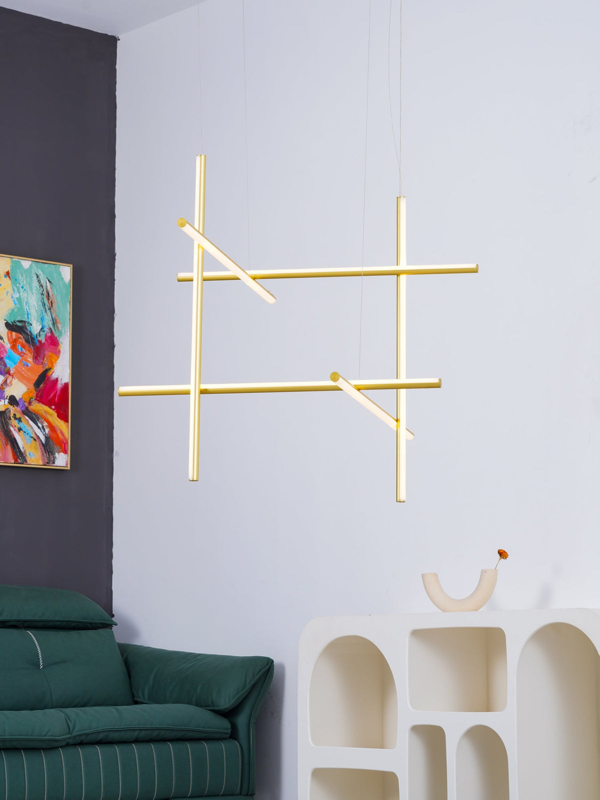 Lustre Gridline LED aluminium or noir salon salle à manger 3000K 4000K 6000K luminaire modulaire linéaire plafonnier | Sansoti