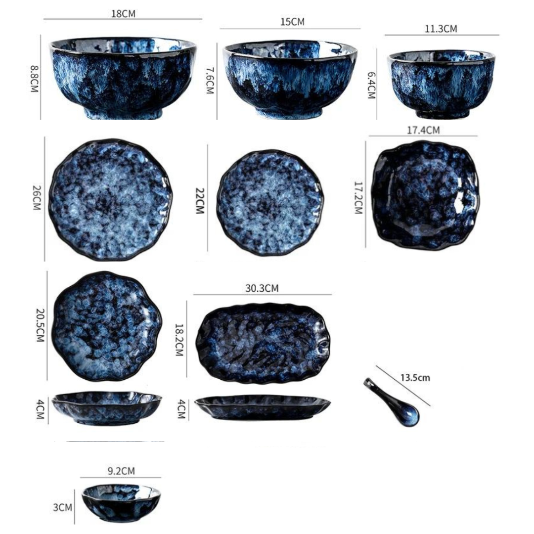 10-Piece Dinnerware Set Milky Way Design Blue Ceramic for Daily Use and Holidays | Sansoti