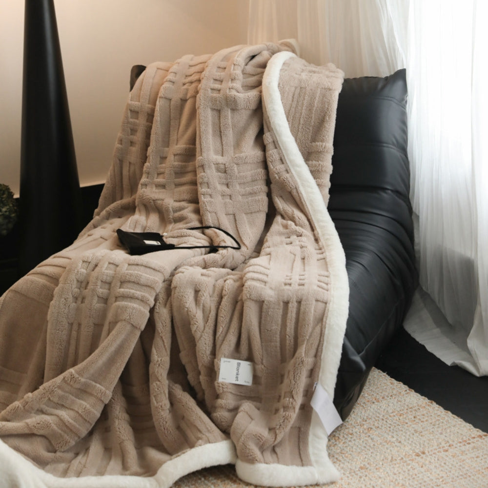 Jacquard Plaid Relief Texture Soft Microfiber Blanket Sofa Throw Warm Decorative Fleece Living Room Sofa | Sansoti