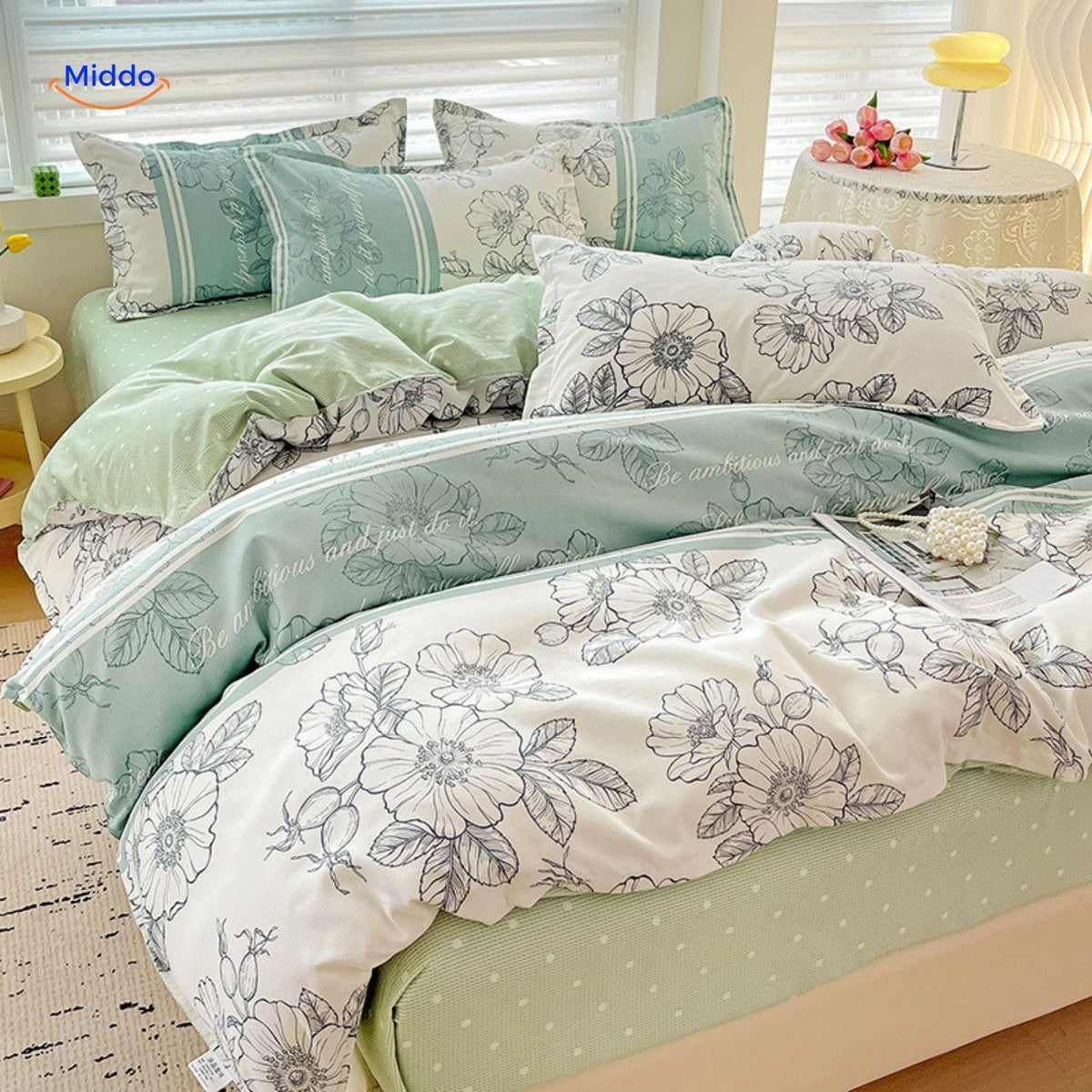 Katoenen Dekbedovertrek Set 4-delig Zacht Ademend Bloemenprint Baby Moeder Beddengoed Comfort Slaapkamer | Sansoti
