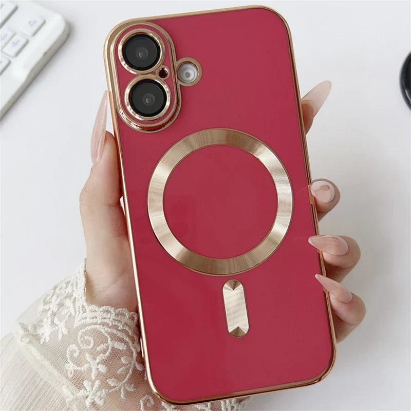 iPhone Case with Camera Lens Protection and Magnetic Charging Ring Silicone Protective Case for iPhone 14 15 16 17 | Sansoti