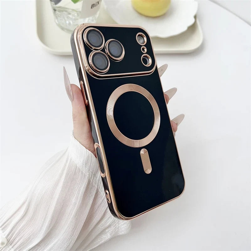 iPhone Case with Camera Lens Protection and Magnetic Charging Ring Silicone Protective Case for iPhone 14 15 16 17 | Sansoti