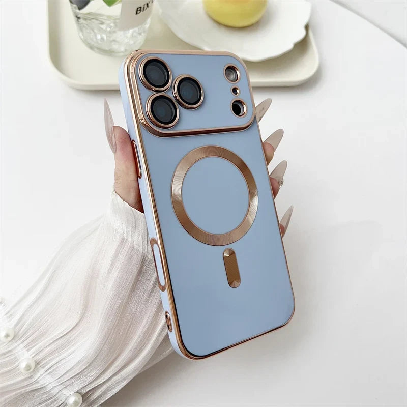 iPhone Case with Camera Lens Protection and Magnetic Charging Ring Silicone Protective Case for iPhone 14 15 16 17 | Sansoti
