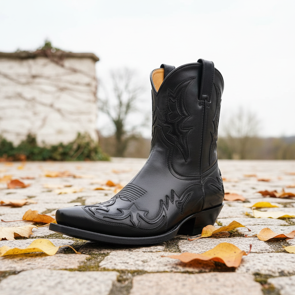 Bottes western en cuir avec broderies, unisexes, bottes d'automne, style cowboy, noires et marron, 35-46, design robuste | Sansoti