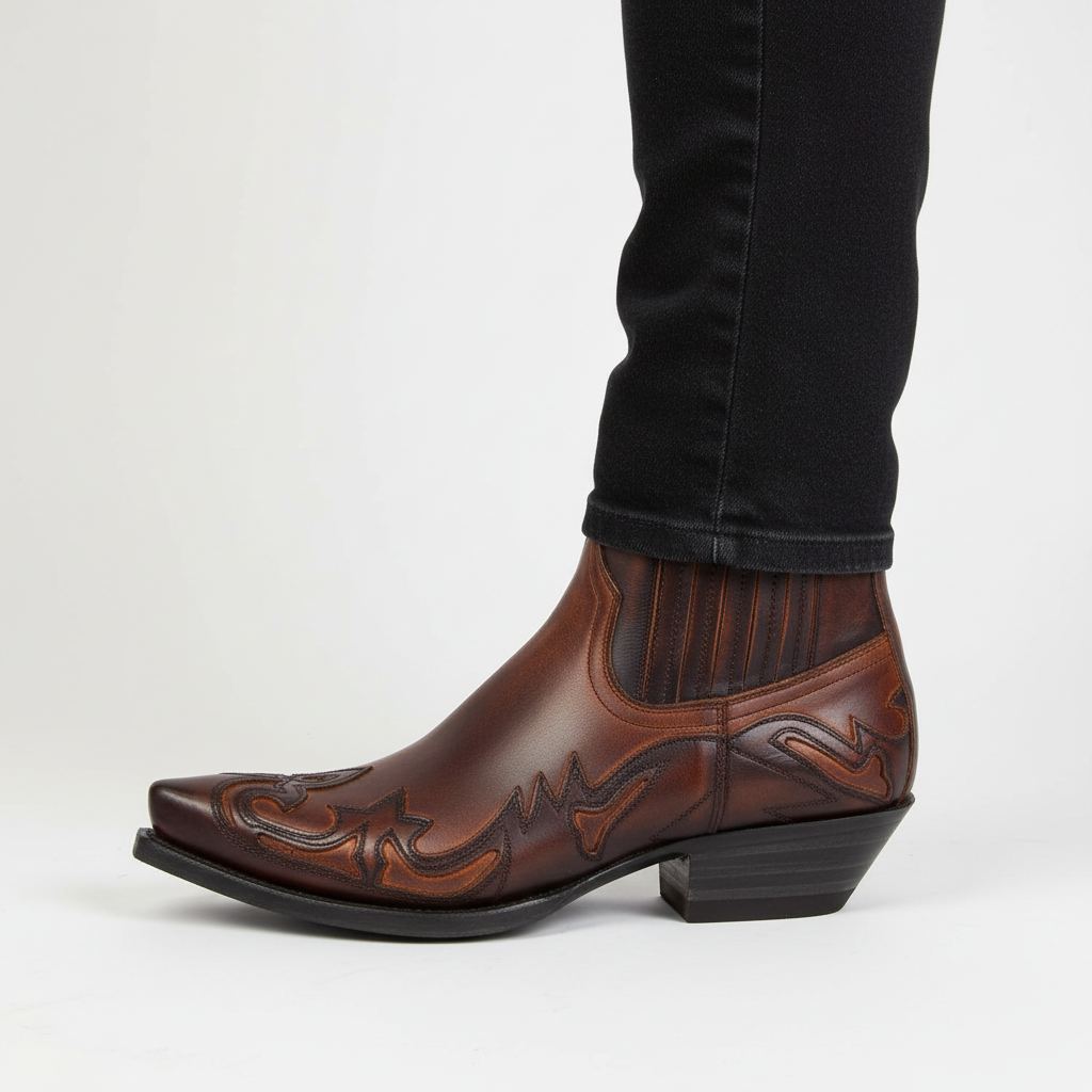 Westernstiefel aus Leder mit Stickerei Unisex-Herbststiefel Cowboy-Look Schwarz Braun 35-46 Markantes Design | Sansoti