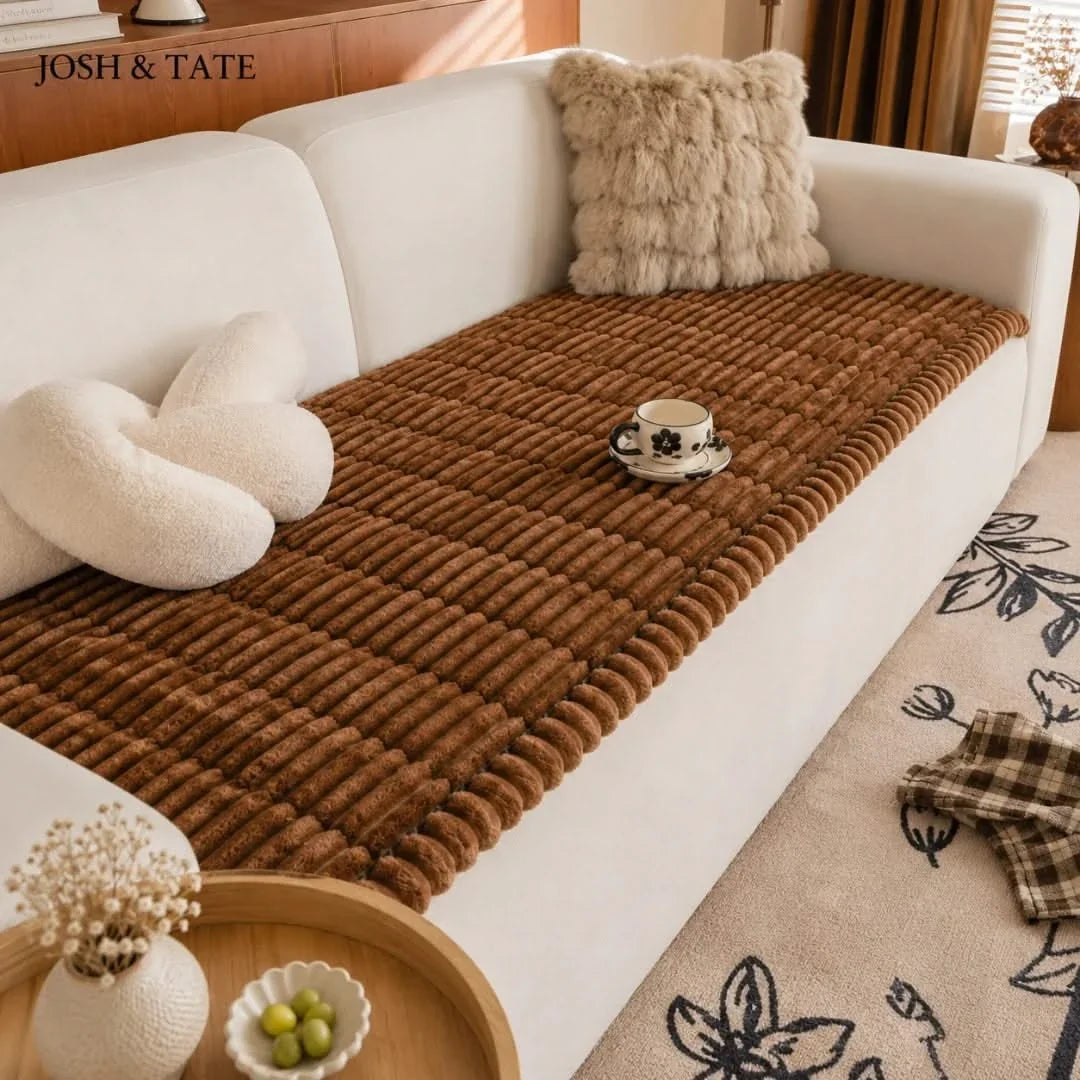 Gerippter Plüsch-Sofabezug mit rutschfester Polyester-Schutzauflage für Wohnzimmersofa und Möbel - Sansoti
