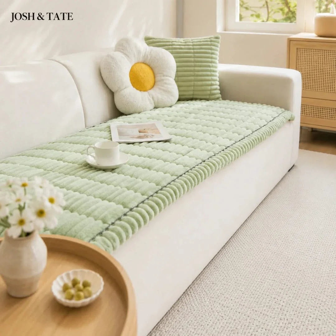 Gerippter Plüsch-Sofabezug mit rutschfester Polyester-Schutzauflage für Wohnzimmersofa und Möbel - Sansoti