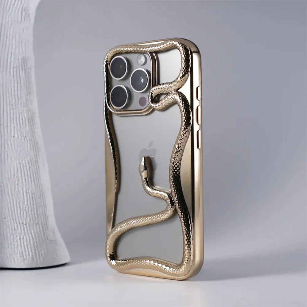 iPhone Case with Snake Pattern and Reinforced Bumper – Matte and Chrome Finish for iPhone 12-17 | Sansoti