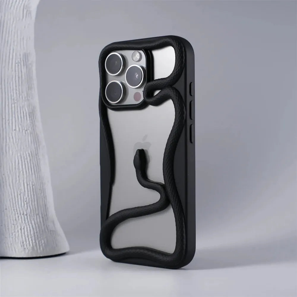 iPhone Case with Snake Pattern and Reinforced Bumper – Matte and Chrome Finish for iPhone 12-17 | Sansoti