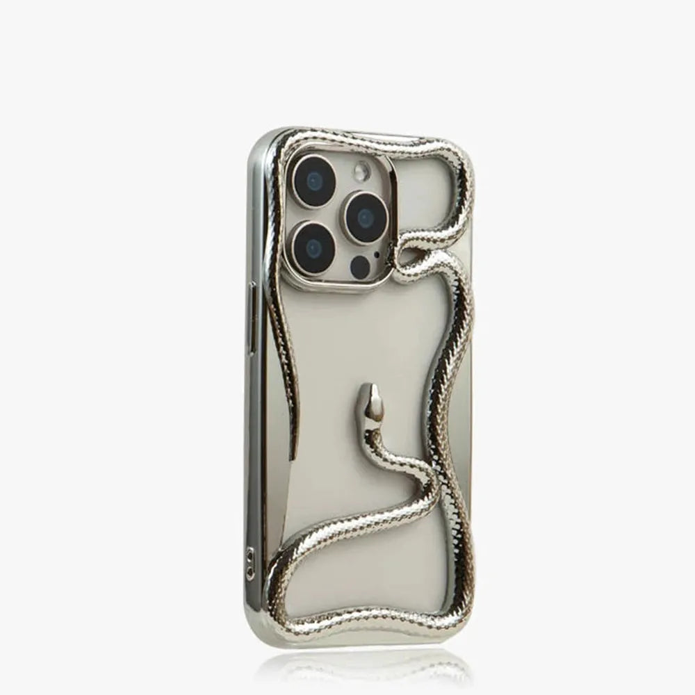 iPhone Case with Snake Pattern and Reinforced Bumper – Matte and Chrome Finish for iPhone 12-17 | Sansoti