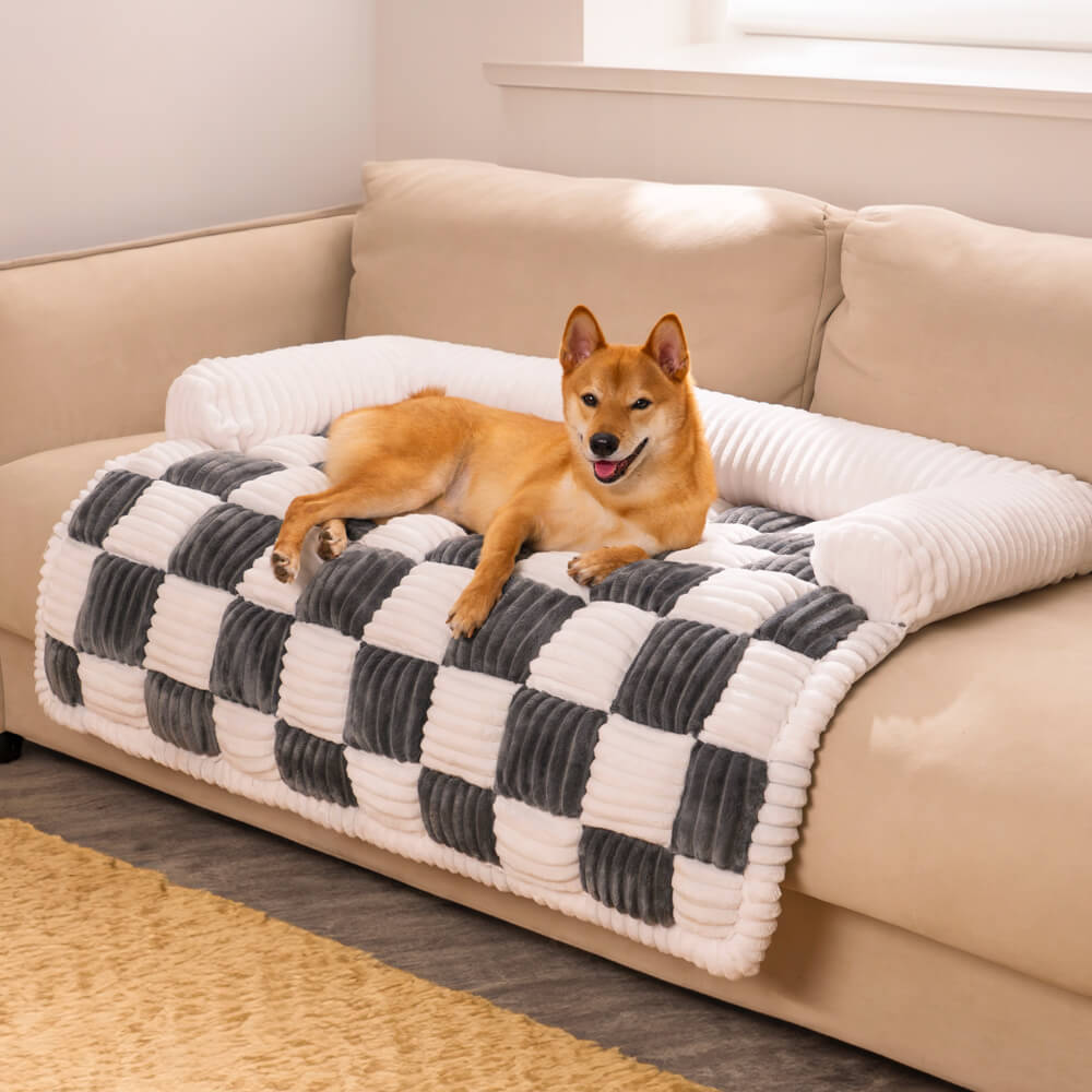 Plaid square dog cushion protective cover for sofa, furniture, and pets 61×70 cm Cream Beige Brown Coffee Gray | Sansoti