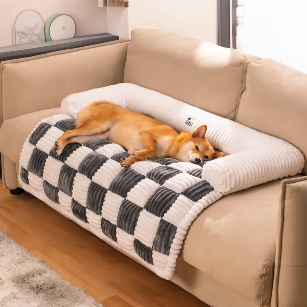 Plaid square dog cushion protective cover for sofa, furniture, and pets 61×70 cm Cream Beige Brown Coffee Gray | Sansoti