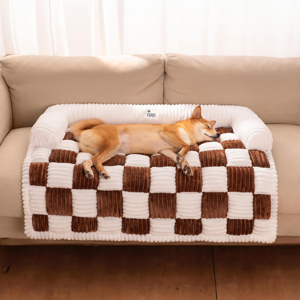 Plaid square dog cushion protective cover for sofa, furniture, and pets 61×70 cm Cream Beige Brown Coffee Gray | Sansoti