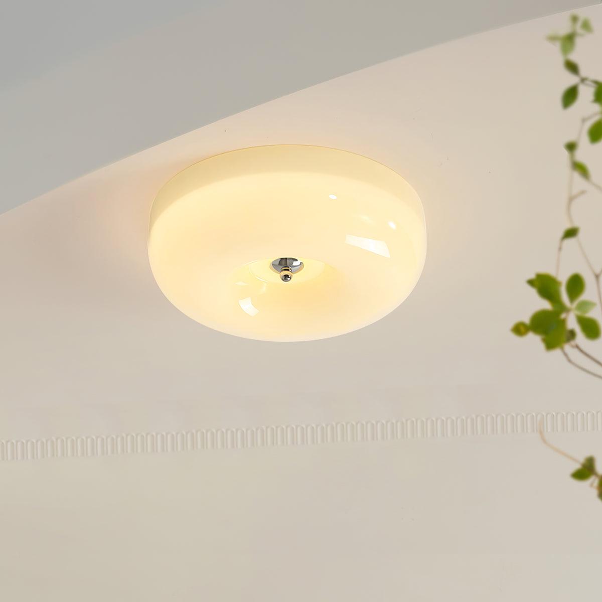 Deckenlampe Milchglas 32–46 cm | Glaskugel mit Silberakzent | Dimmbares Deckenlicht Warmweiß | Sansoti