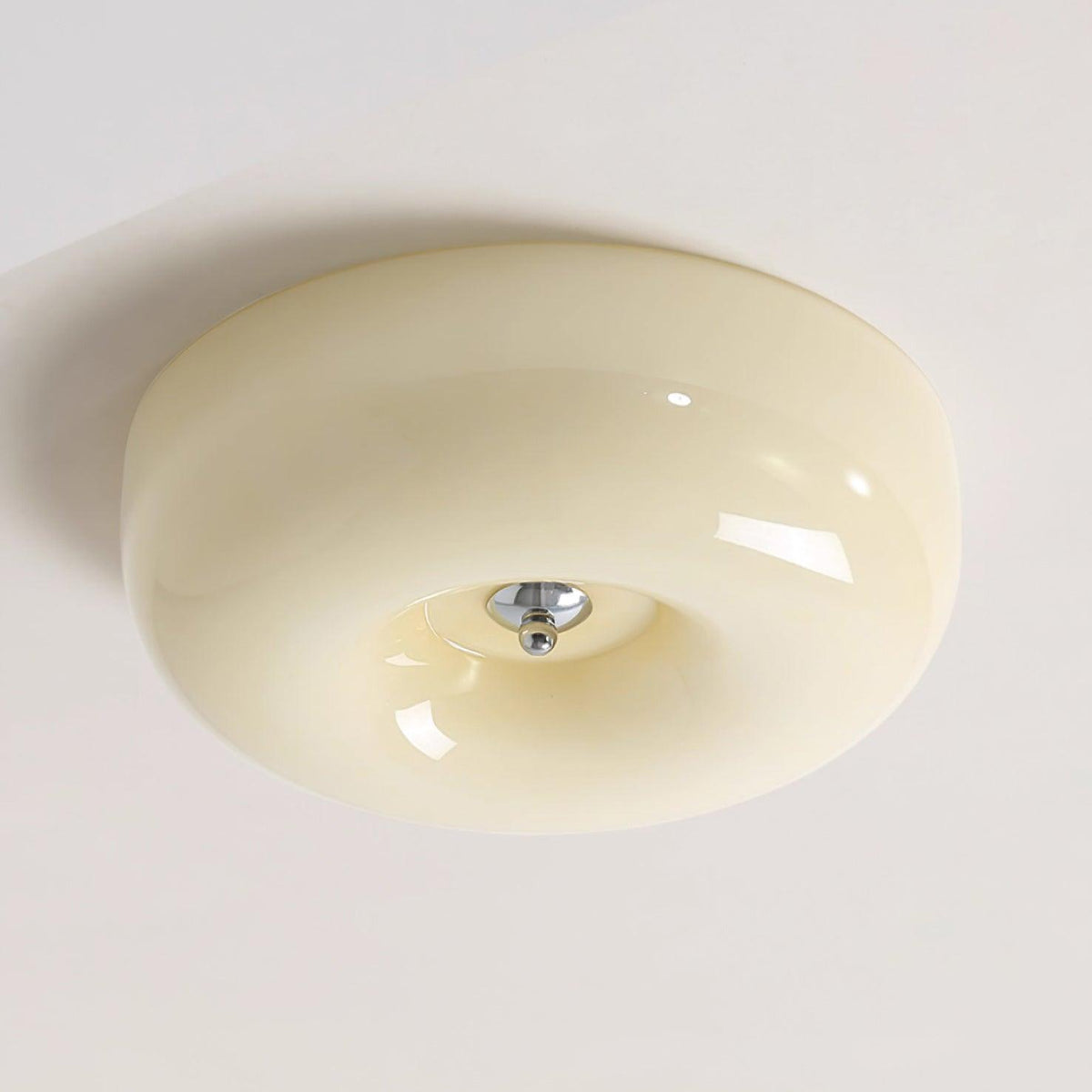 Deckenlampe Milchglas 32–46 cm | Glaskugel mit Silberakzent | Dimmbares Deckenlicht Warmweiß | Sansoti