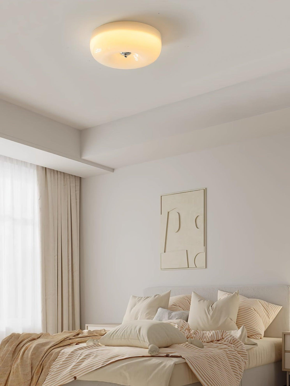 Deckenlampe Milchglas 32–46 cm | Glaskugel mit Silberakzent | Dimmbares Deckenlicht Warmweiß | Sansoti