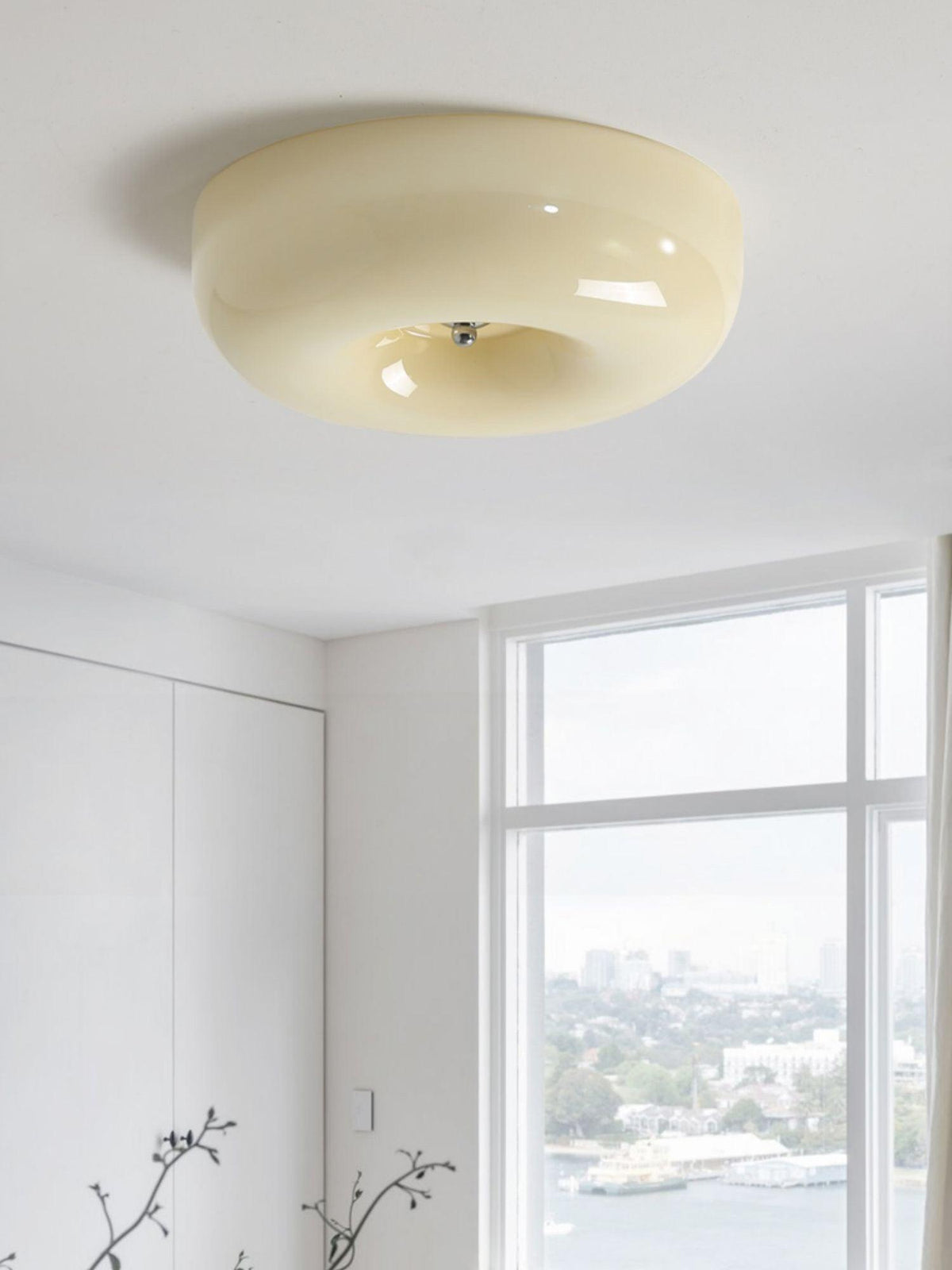 Deckenlampe Milchglas 32–46 cm | Glaskugel mit Silberakzent | Dimmbares Deckenlicht Warmweiß | Sansoti
