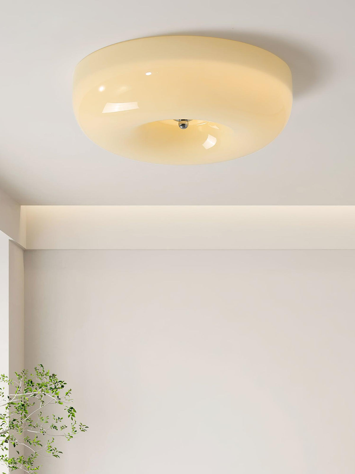 Deckenlampe Milchglas 32–46 cm | Glaskugel mit Silberakzent | Dimmbares Deckenlicht Warmweiß | Sansoti