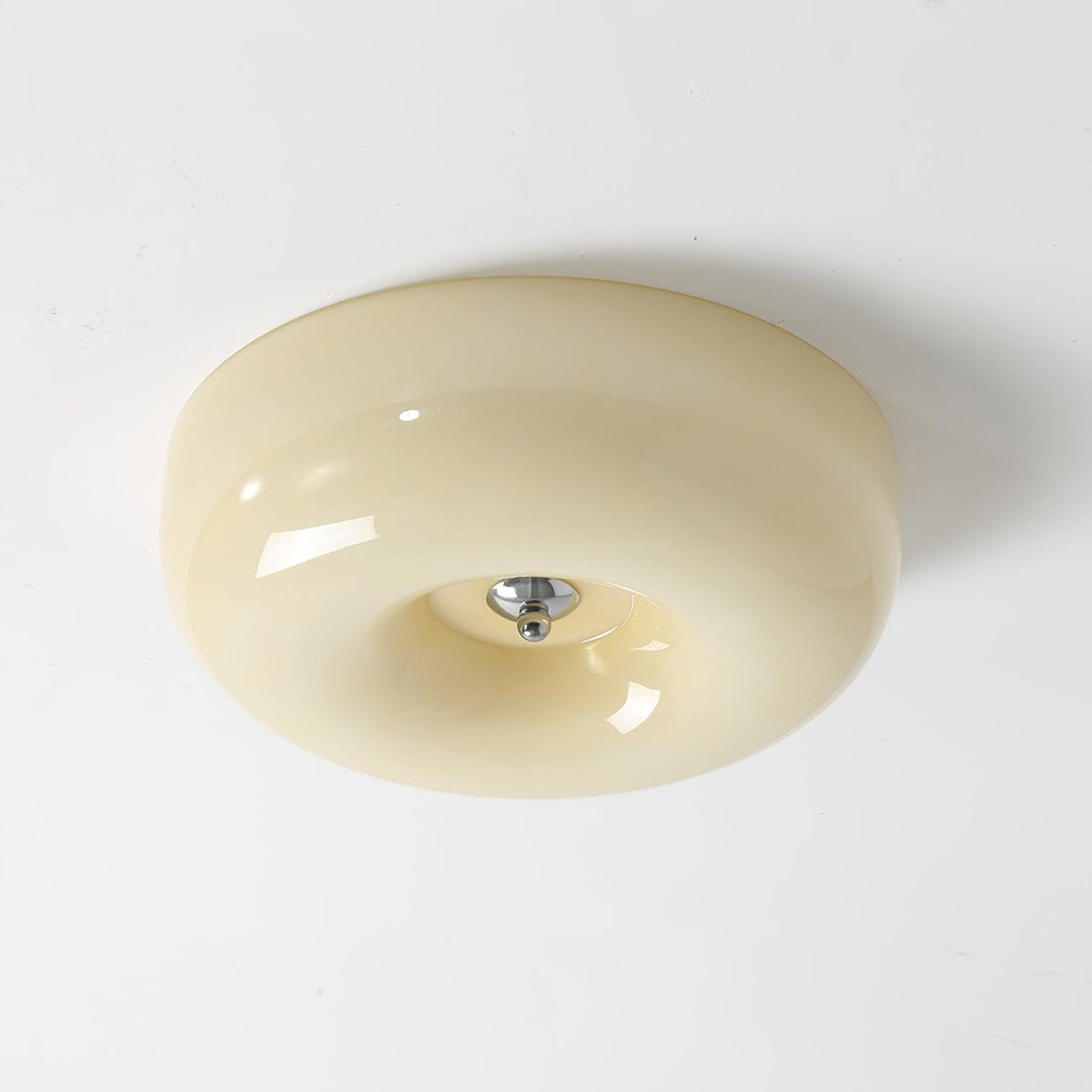 Deckenlampe Milchglas 32–46 cm | Glaskugel mit Silberakzent | Dimmbares Deckenlicht Warmweiß | Sansoti