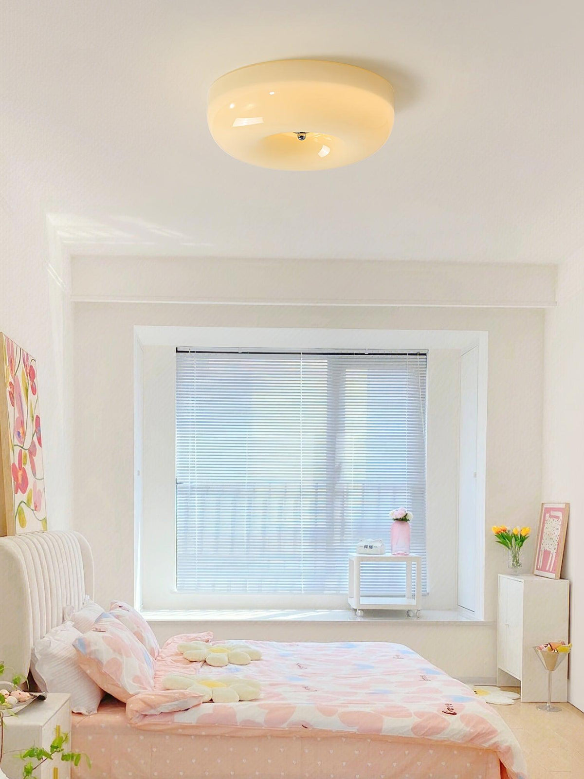 Deckenlampe Milchglas 32–46 cm | Glaskugel mit Silberakzent | Dimmbares Deckenlicht Warmweiß | Sansoti
