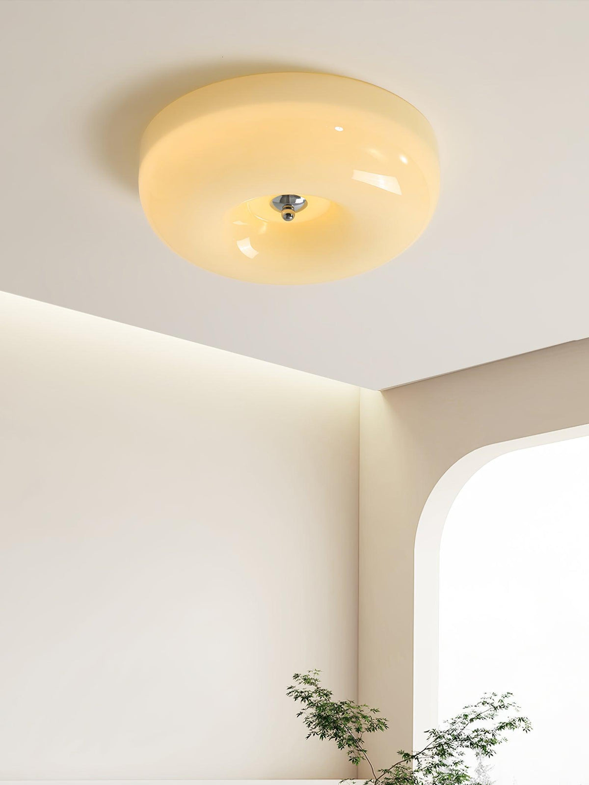 Deckenlampe Milchglas 32–46 cm | Glaskugel mit Silberakzent | Dimmbares Deckenlicht Warmweiß | Sansoti