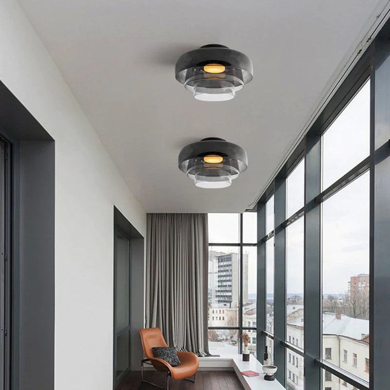 Design-Glas-Deckenlampe mit geschichteter Struktur — Elegantes Lichtspiel für Esszimmer, Wohnzimmer und Schlafzimmer | Sansoti