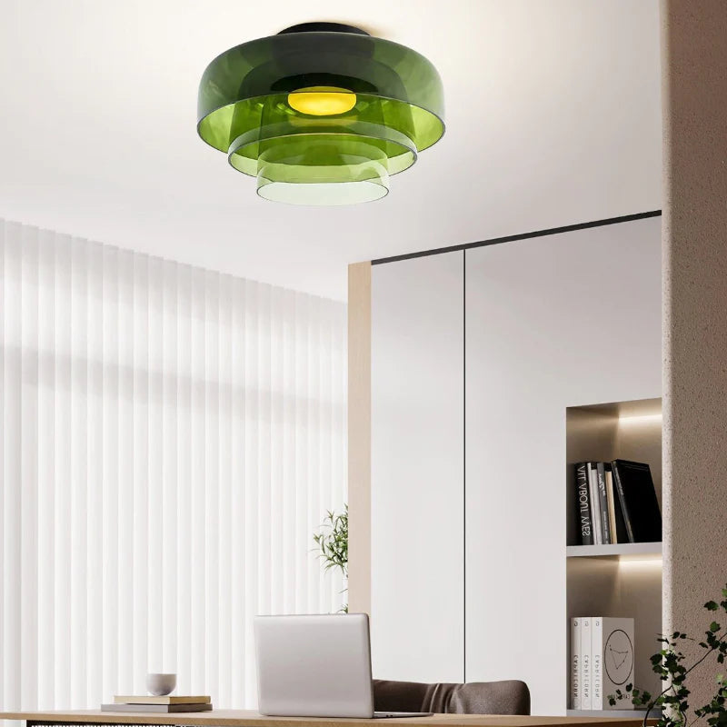 Design-Glas-Deckenlampe mit geschichteter Struktur — Elegantes Lichtspiel für Esszimmer, Wohnzimmer und Schlafzimmer | Sansoti