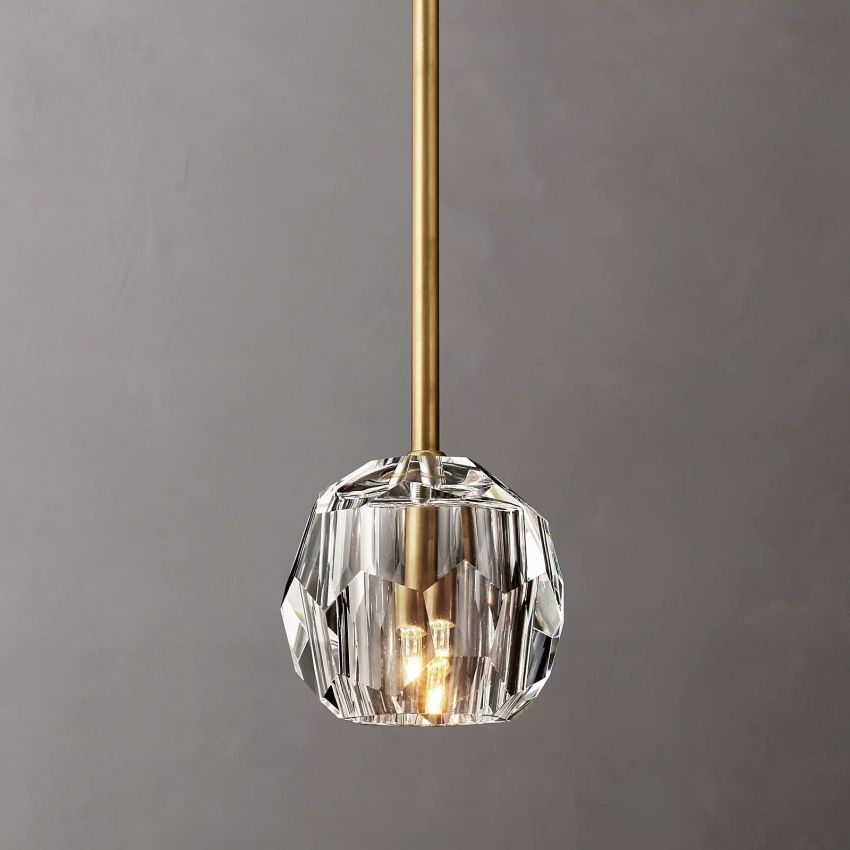 Suspension en verre avec boule en cristal Ø13cm Laiton Noir Nickel Salon Salle à manger Chambre Éclairage LED | Sansoti
