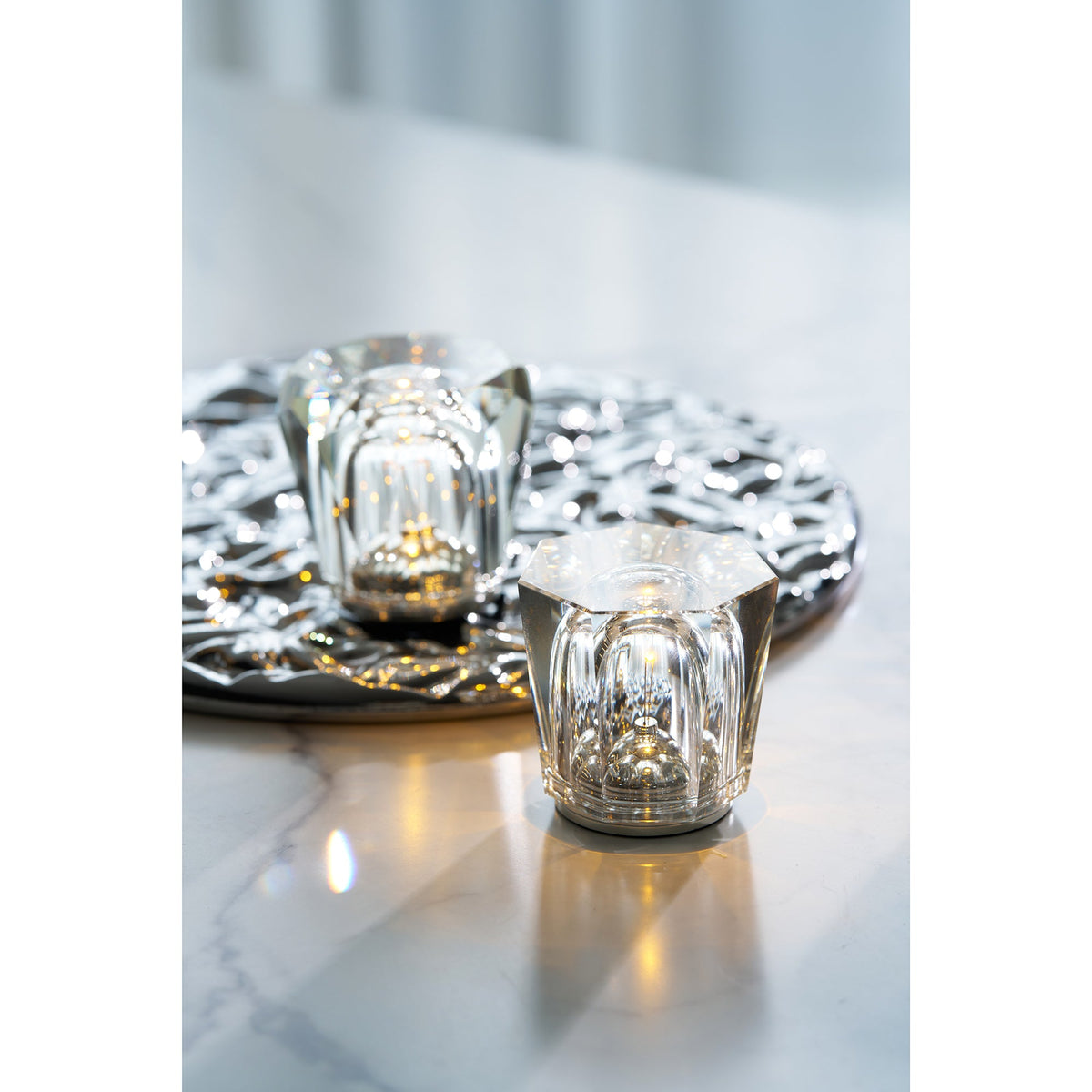 Diamond Crystal Table Lamp with Built-in Battery – Wireless & Dimmable – Ø 8.2 cm × H 9 cm | Sansoti