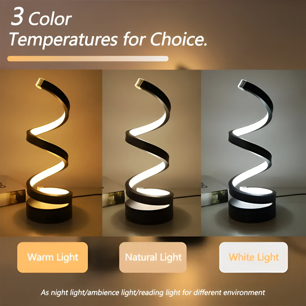 Table Lamp LED Spiral Dimmable 3 Light Colors USB Aluminum Black | Sansoti