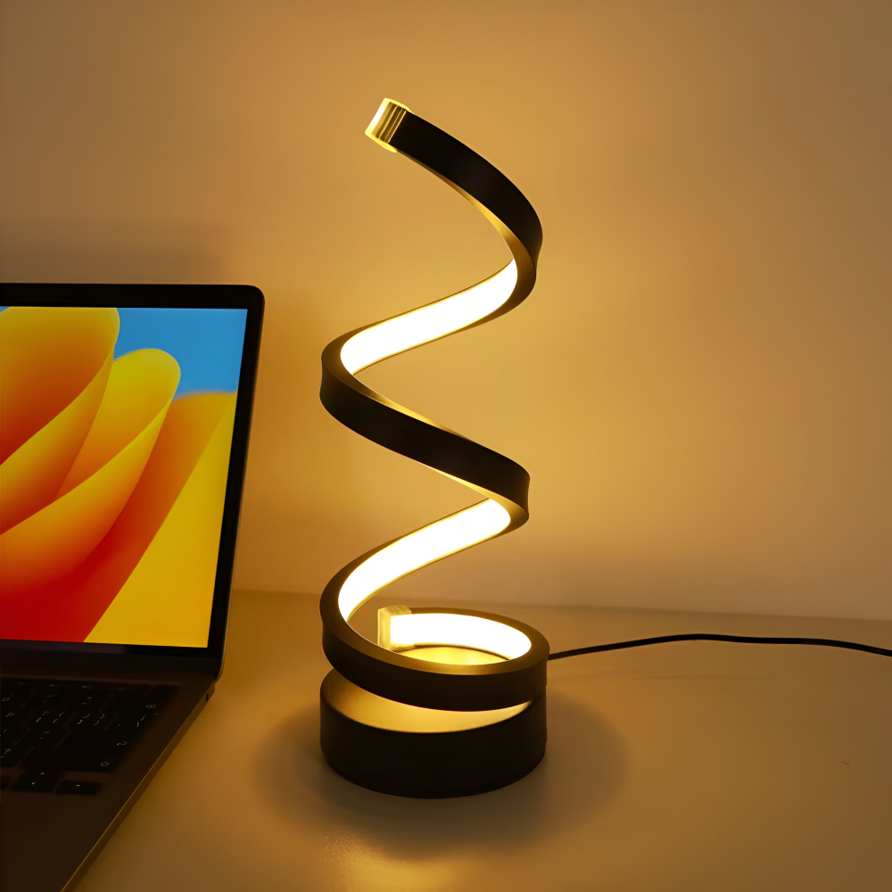 Table Lamp LED Spiral Dimmable 3 Light Colors USB Aluminum Black | Sansoti