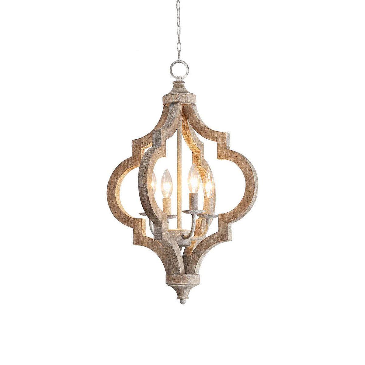 Wooden Chandelier 4 Lights Vintage Style Pendant Light Recycled Wood E12 E14 Socket Country Living Room | Sansoti