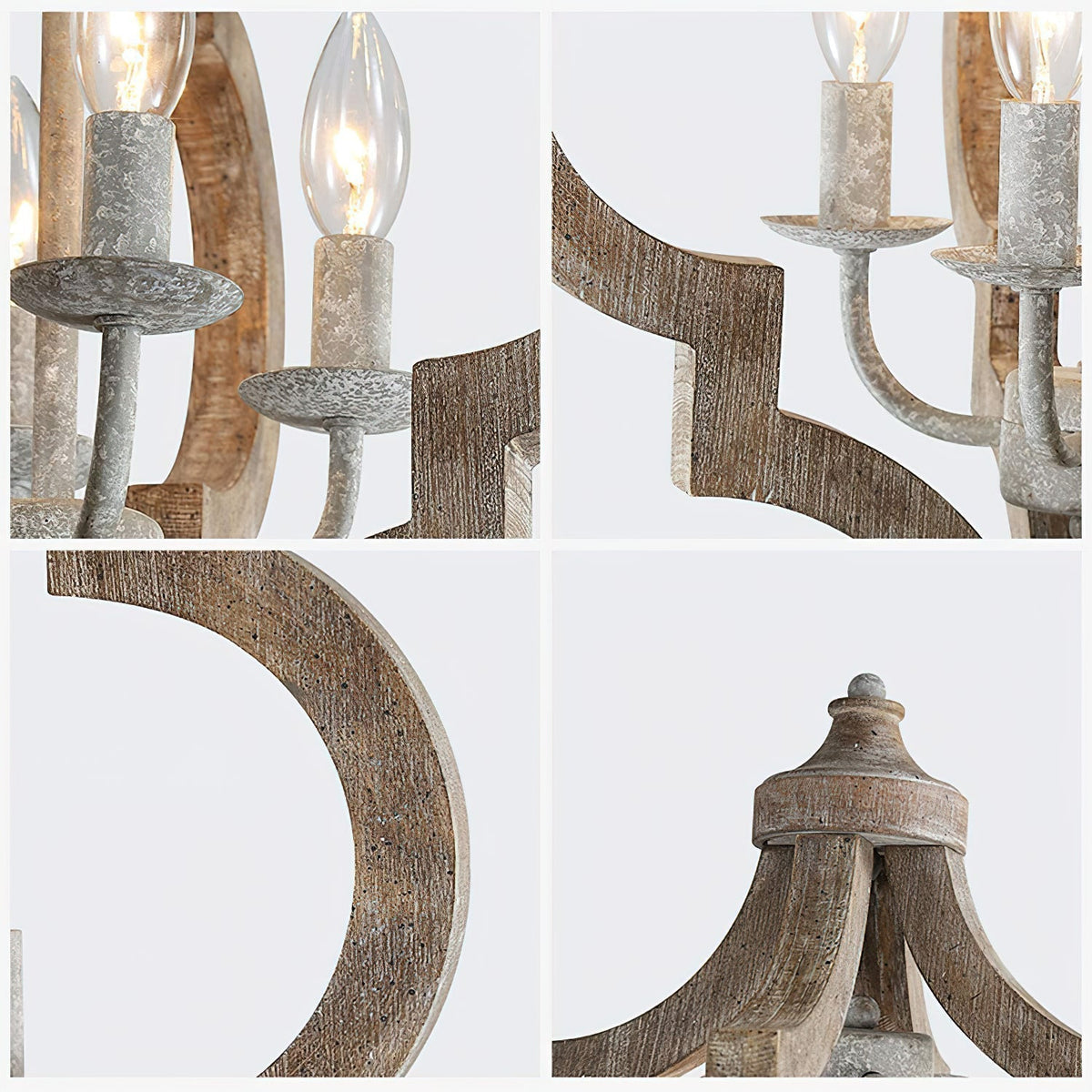 Holzkronleuchter mit 4 Lampen im Vintage-Stil, Hängeleuchte aus recyceltem Holz, E12-E14-Fassung, Landhausstil, Wohnzimmer | Sansoti