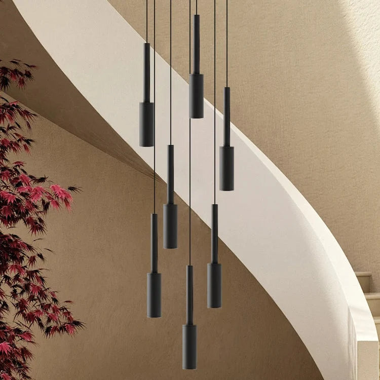 Cylindrical Spotlight Chandelier Metal Dimmable LED Stairwell Foyer Adjustable Modern Design 1-30 Light Points | Sansoti