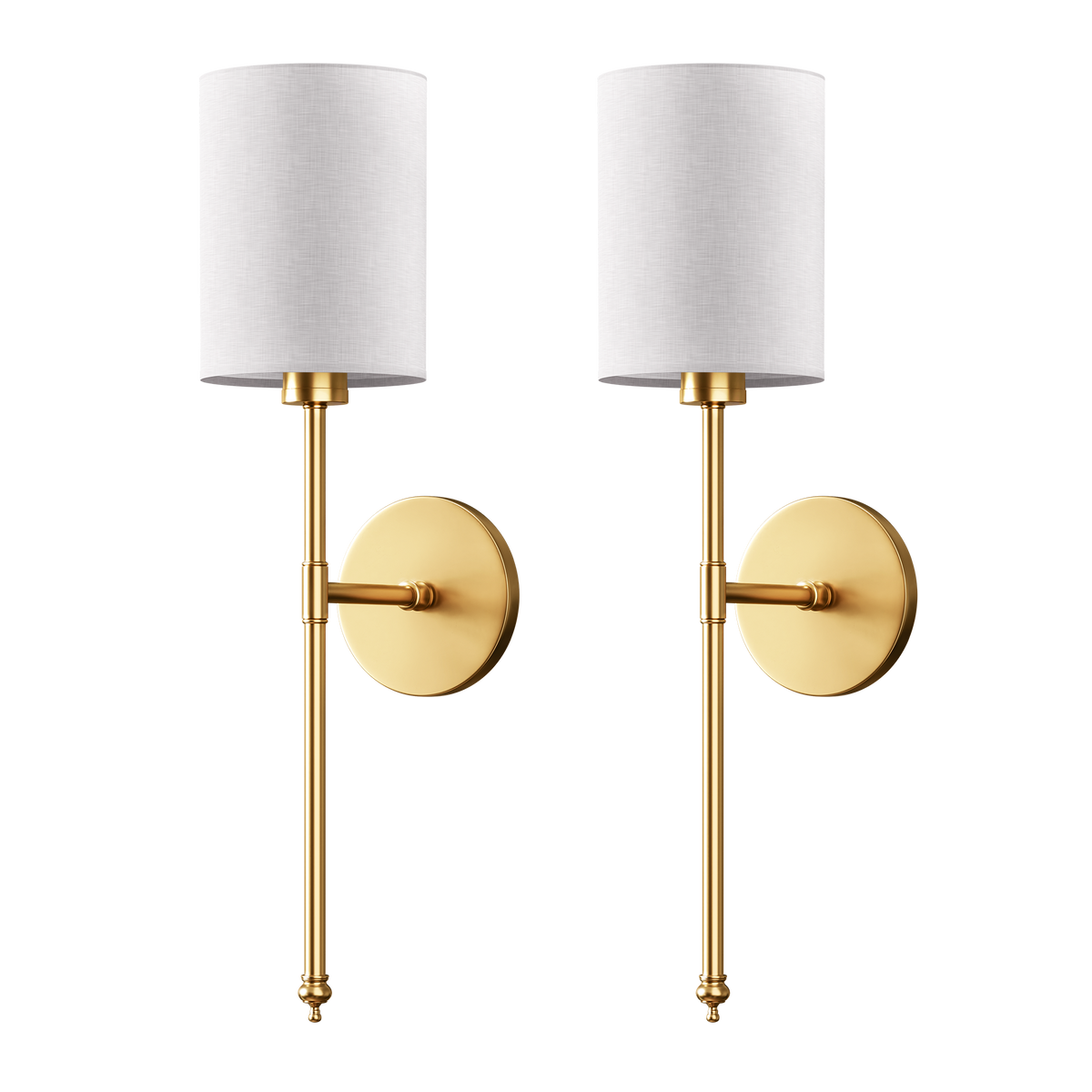 Zestaw 2 złotych lamp ściennych z białymi cylindrycznymi kloszami, bezprzewodowe, pilot zdalnego sterowania, ściemniane, RGB, do sypialni | Sansoti