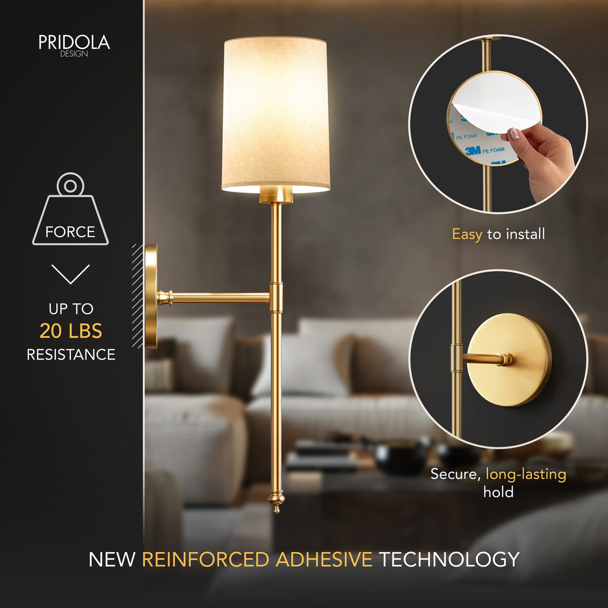Wandleuchte Gold Weißer Zylinderschirm Set 2 Kabellos Fernbedienung Dimmbar RGB Schlafzimmer | Sansoti
