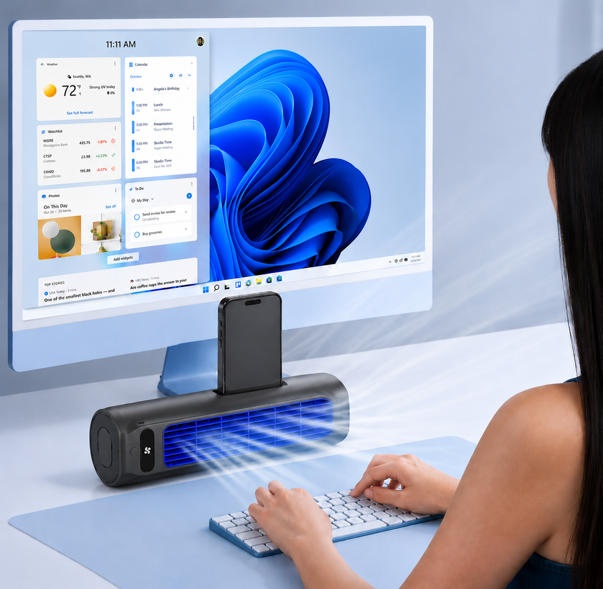 Wireless Rechargeable Mini Air Cooler with Wall Mounting Portable Design for Office and Home Gray Beige | Sansoti