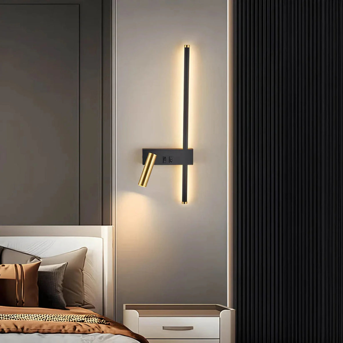 Scandinavische wandlamp ijzer LED verlichting slaapkamer hal studeerkamer 16x50cm zwart design modern | Sansoti