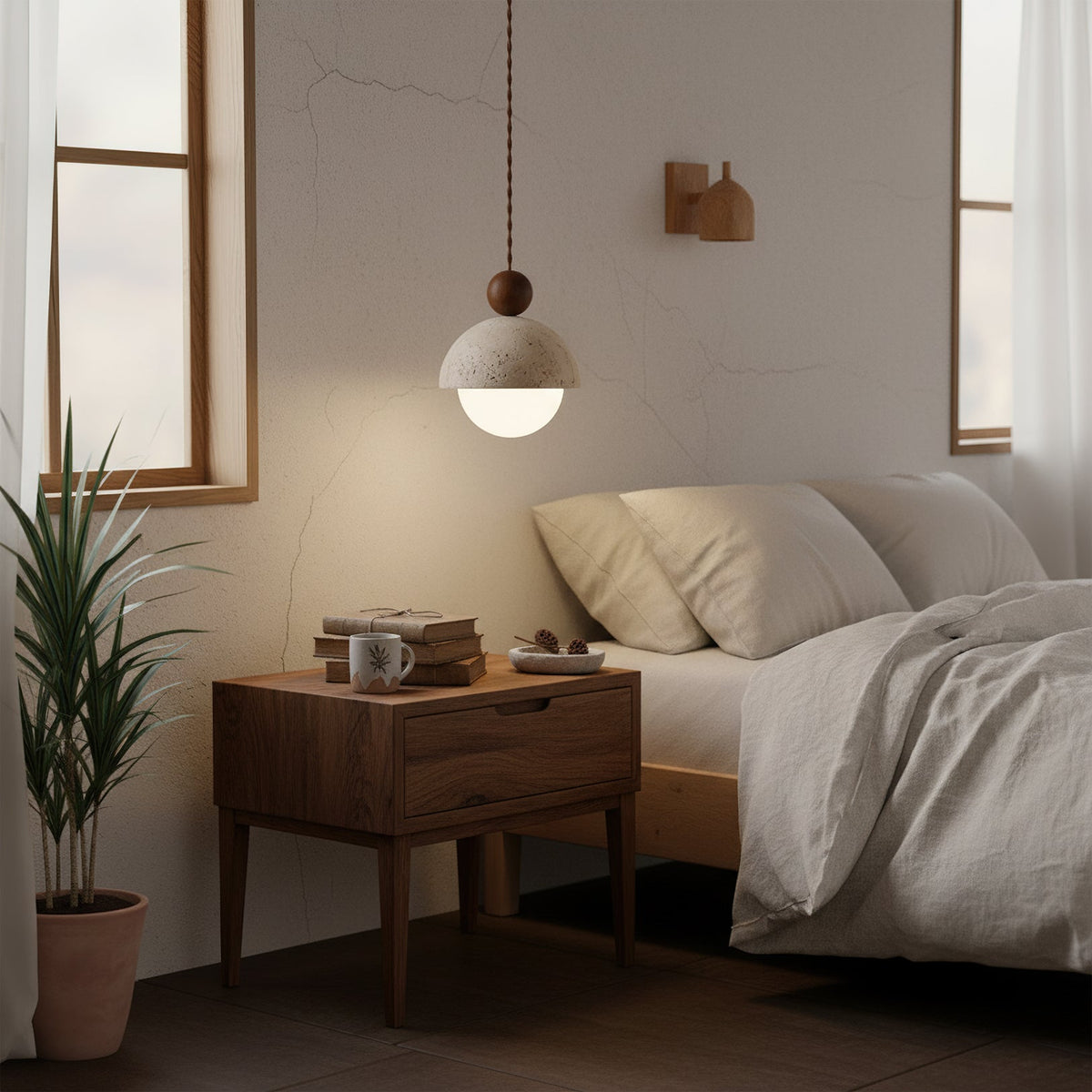 Design Hanglamp van Travertin en Glas – Moderne Verlichting met Warm Licht | Sansoti