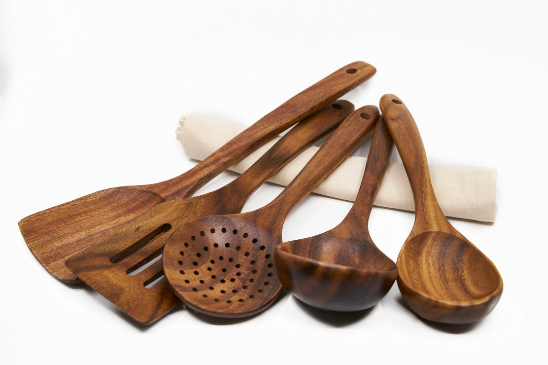Kitchen Tools Walnut Wood Natural Set Spatula Spoon Cooking Utensils Wooden Kitchen Premium | Sansoti