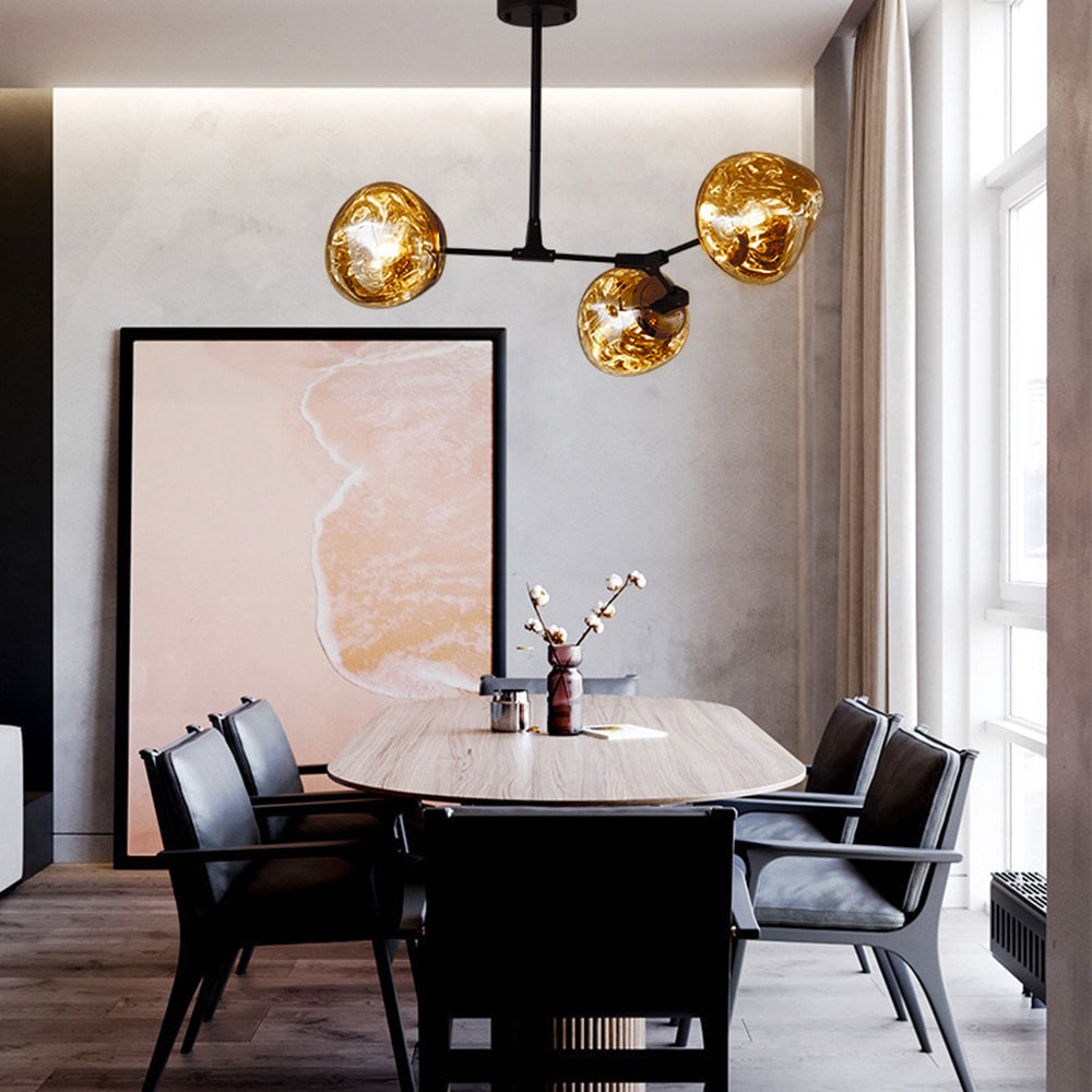 Glass Pendant Lamp with Globe Shade, 3-Light Modern Metal Fixture, Warm White Light, Living Room, Dining Room | Sansoti