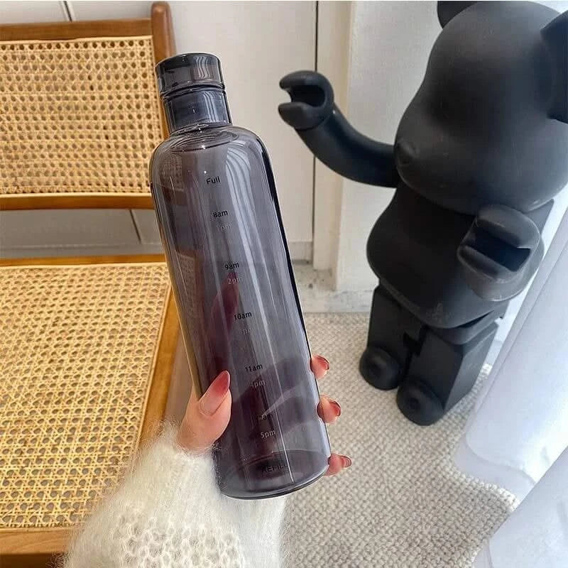 Water Bottle with Time Markings 500ml 700ml Transparent Black Leakproof BPA-Free for Daily Hydration Sports | Sansoti