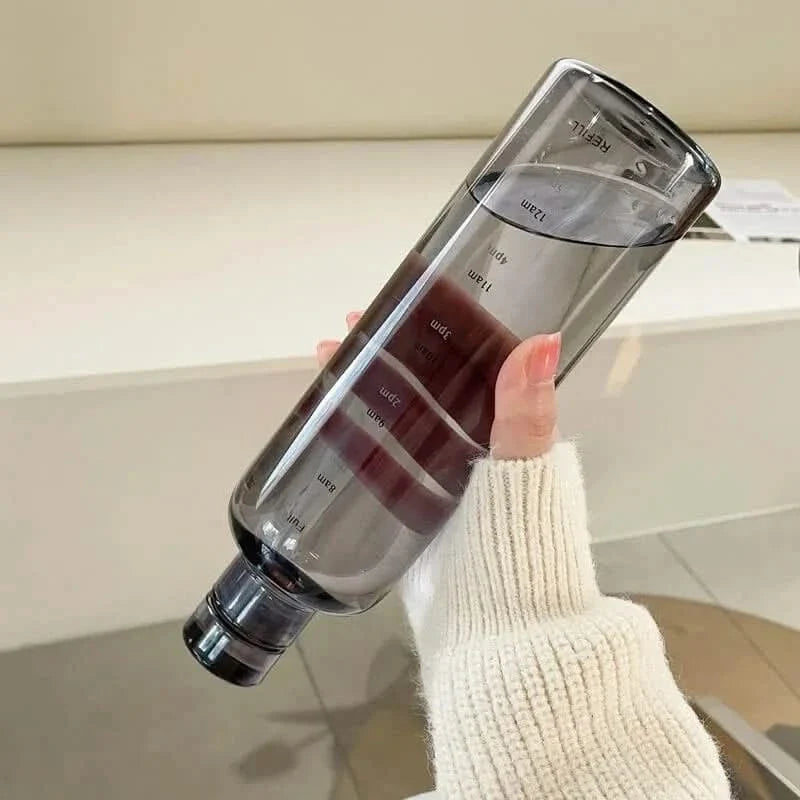 Water Bottle with Time Markings 500ml 700ml Transparent Black Leakproof BPA-Free for Daily Hydration Sports | Sansoti