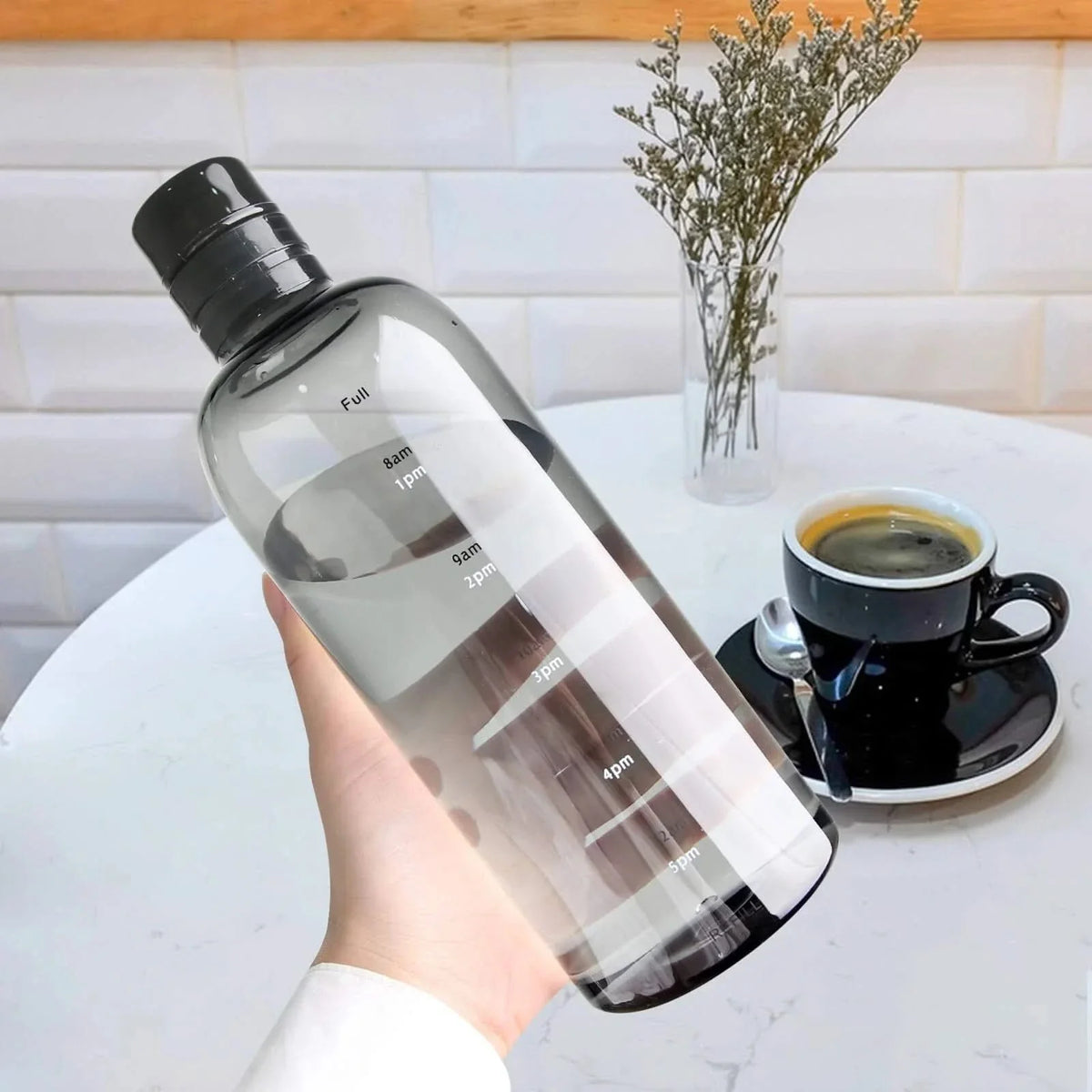 Water Bottle with Time Markings 500ml 700ml Transparent Black Leakproof BPA-Free for Daily Hydration Sports | Sansoti